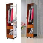 Multifunctional 180cm Movable Mirrored Wooden Clothes Wardrobe